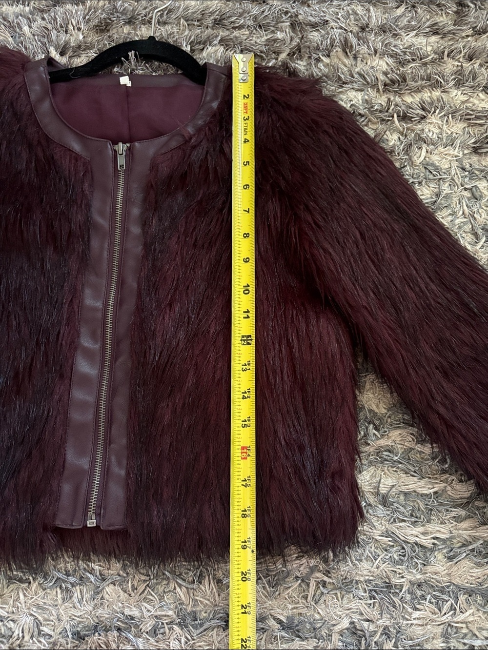 NWOT! Luxurious Burgundy Faux Fur Jacket, Size XS - Picture 8 of 12
